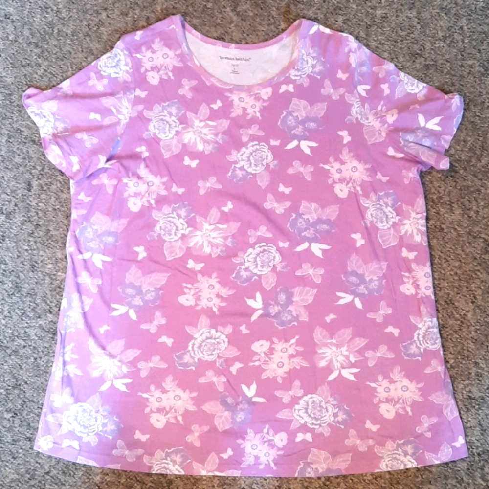 Woman Within Pink Patterned Tee 18/20 L